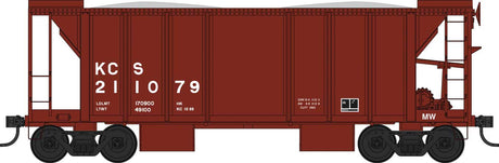 70-Ton 2-Bay Ballast Hopper with Side Chutes (Ballast Gates) - Ready to Run -- Kansas City Southern #210200 (Boxcar Red, white)