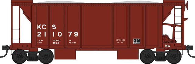 70-Ton 2-Bay Ballast Hopper with Side Chutes (Ballast Gates) - Ready to Run -- Kansas City Southern #210137 (Boxcar Red, white)