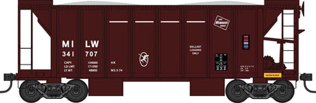 70-Ton 2-Bay Ballast Hopper with Side Chutes (Ballast Gates) - Ready to Run -- Milwaukee Road #341739 (Boxcar Red, white, TMR & Hiawatha Logos)