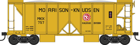70-Ton 2-Bay Ballast Hopper with Side Chutes (Ballast Gates) - Ready to Run -- Morrison Knudsen #757 (yellow)
