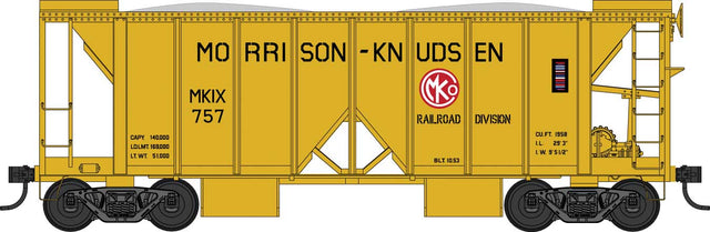 70-Ton 2-Bay Ballast Hopper with Side Chutes (Ballast Gates) - Ready to Run -- Morrison Knudsen #779 (yellow)