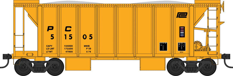 70-Ton 2-Bay Ballast Hopper with Side Chutes (Ballast Gates) - Ready to Run -- Penn Central #51510 (yellow)