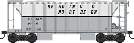 70-Ton 2-Bay Ballast Hopper with Side Chutes (Ballast Gates) - Ready to Run -- Reading and Northern #113 (gray, white)