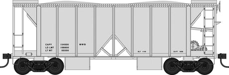 70-Ton 2-Bay Ballast Hopper with Side Chutes (Ballast Gates) - Ready to Run -- Dimensional Data Only (gray)
