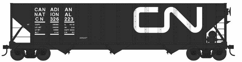 100-Ton 3-Bay Hopper - Ready to Run -- Canadian National #326325 (black, white, Large Noodle Logo)