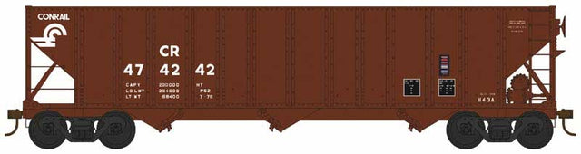 100-Ton 3-Bay Hopper - Ready to Run -- Conrail #474242 (Class H43A, Boxcar Red, small logo)