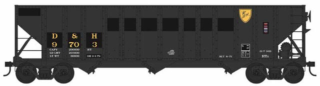 100-Ton 3-Bay Hopper - Ready to Run -- Delaware & Hudson #9728 (Ex-RDG, patched, black, yellow)