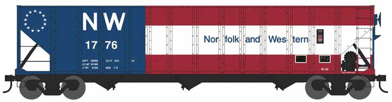 100-Ton 3-Bay Hopper - Ready to Run -- Norfolk & Western Bicentennial #1776 (red, blue, white)