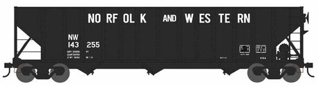 100-Ton 3-Bay Hopper - Ready to Run -- Norfolk & Western #143255 (Class H12A, black, Claytor Lettering)