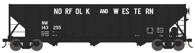 100-Ton 3-Bay Hopper - Ready to Run -- Norfolk & Western #143255 (Class H12A, black, Claytor Lettering)