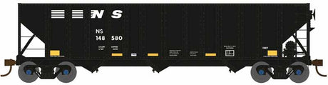 100-Ton 3-Bay Hopper - Ready to Run -- Norfolk Southern Railway #148580 (Class H69, black, yellow conspicuity marks