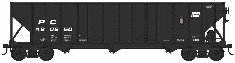 100-Ton 3-Bay Hopper - Ready to Run -- Penn Central #480933 (Class H43D, black, small logo)