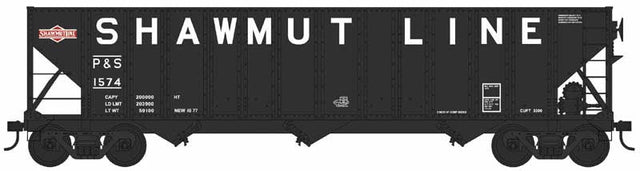 100-Ton 3-Bay Hopper - Ready to Run -- Pittsburg & Shawmut #1558 (black, red, white, Billboard Shawmut Line)