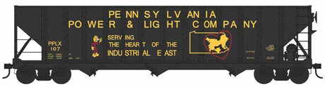 100-Ton 3-Bay Hopper - Ready to Run -- Pennsylvania Power & Light PPLX #136 (black, yellow, Reddy Kilowatt)