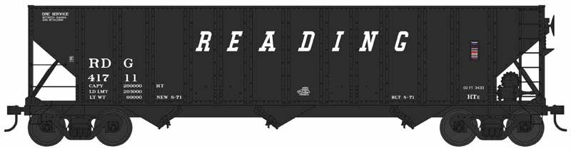 100-Ton 3-Bay Hopper - Ready to Run -- Reading #41711 (Class HTe, black, Slanted Lettering)