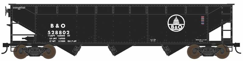 70-Ton Offset 3-Bay Hopper - Ready to Run -- Baltimore & Ohio #528802 (Late, black, Capitol Dome Logo)