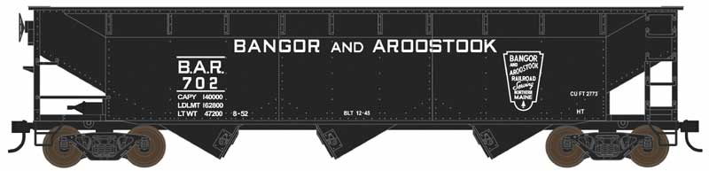 70-Ton Offset 3-Bay Hopper - Ready to Run -- Bangor & Aroostook #726 (black, Full Roadname & Shield Logo)