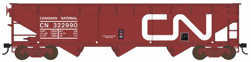 70-Ton Offset 3-Bay Hopper - Ready to Run -- Canadian National #323025 (Boxcar Red, Large Noodle Logo)