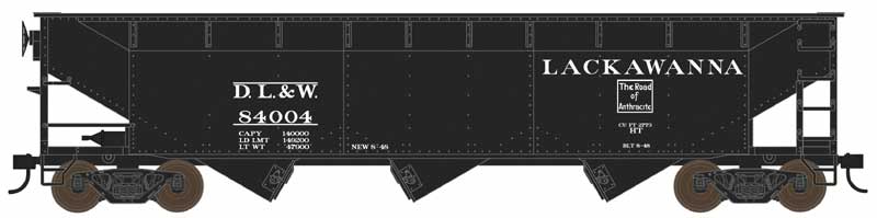 70-Ton Offset 3-Bay Hopper - Ready to Run -- Delaware, Lackawanna & Western #84013 (black, Small Anthracite Logo)