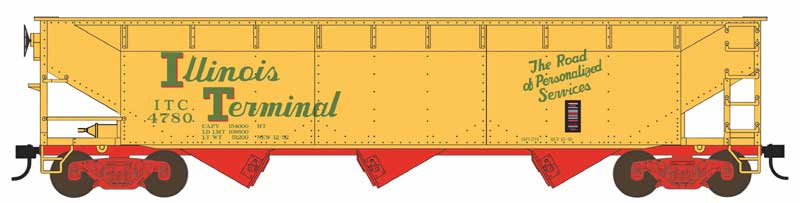 70-Ton Offset 3-Bay Hopper - Ready to Run -- Illinois Terminal #4803 (yellow, red, green)