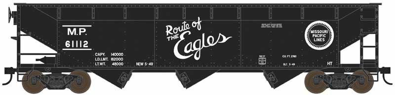 70-Ton Offset 3-Bay Hopper - Ready to Run -- Missouri Pacific #61115 (black, Eagles Slogan)