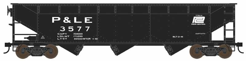 70-Ton Offset 3-Bay Hopper - Ready to Run -- Pittsburgh & Lake Erie #3577 (black, PC Logo)