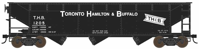 70-Ton Offset 3-Bay Hopper - Ready to Run -- Toronto, Hamilton & Buffalo #1213 (black, Full Lettering, Bowtie Logo)