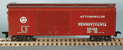 40' X-31 Round Roof Double-Door Steel Boxcar -- Pennsylvania Railroad w/Circle Keystone Herald Auto Loading - Inset Roof