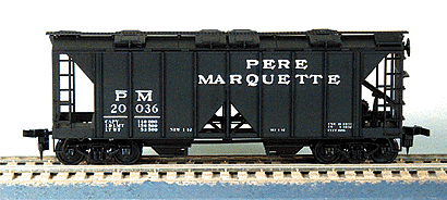 70-Ton 2-Bay Open-Side Covered Hopper - Kit -- Pere Marquette (black w/white lettering)