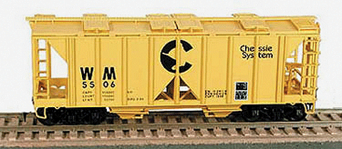 70-Ton 2-Bay Open-Side Covered Hopper - Kit w/Knuckle Couplers -- Chessie/Western Maryland #5104, Rebuilt Hag 3-84