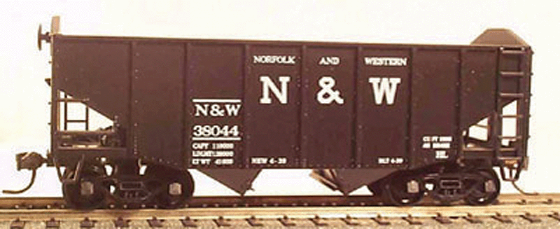 55-Ton 2-Bay Fishbelly Hopper w/Peaked Ends - Kit -- Norfolk & Western #38126 (black, white, Block N&W)