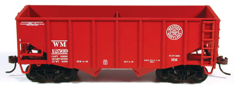 55-Ton 2-Bay Fishbelly Hopper - Kit -- Western Maryland #12523 (Boxcar Red, Fast Freight Logo)