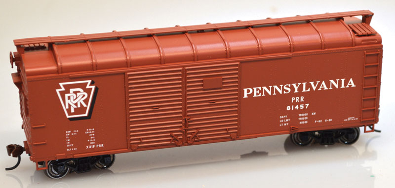 Class X31f 40' Turtle Roof Boxcar Double-Door Boxcar - Kit -- Pennsylvania Railroad #81434 (Tuscan, Shadow Keystone Logo)