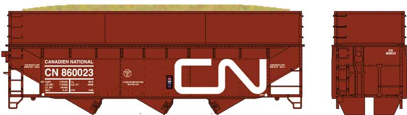 70-Ton Offset Wood Chip Hopper - Smooth-Side Extensions - Kit -- Canadian National 860049 (Boxcar Red, Large Noodle Logo)