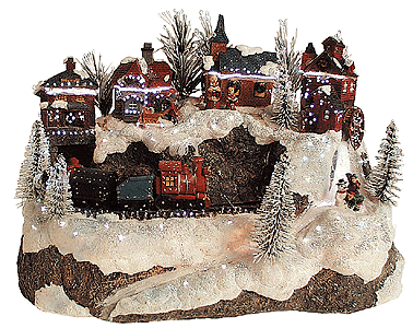 Fiber Optic Resin Village Scene w/Train