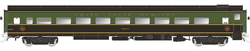 CC&F Lightweight Coach No Skirts - Ready to Run - Super Continental Line(TM) -- Grand Trunk Western #4884 (1954 Scheme, black, green)