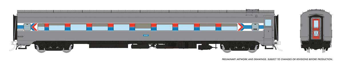 CC&F Lightweight Coach - Ready to Run - Super Continental Line(TM) -- Amtrak #6445 (Phase 1, silver, red, blue, white, Arrow Logo)