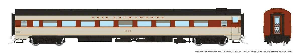 CC&F Lightweight Coach - Ready to Run - Super Continental Line(TM) -- Erie Lackawanna #1306 (gray, maroon, black, yellow)