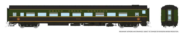 CC&F Lightweight Coach - Ready to Run - Super Continental Line(TM) -- Grand Trunk Western #4885 (green, black, yellow)