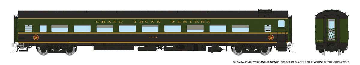 CC&F Lightweight Coach - Ready to Run - Super Continental Line(TM) -- Grand Trunk Western #4887 (green, black, yellow)