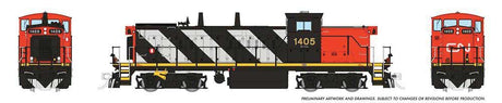 GMD-1 4-Axle Version - Standard DC -- Canadian National #1408 (Stripe Scheme, black, white, red)