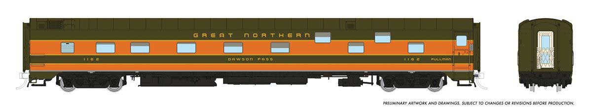 Duplex Sleeper - Ready to Run - Super Continental Line(TM) -- Great Northern #1168 "Red Gap Pass" (Pullman Green, Omaha Orange)