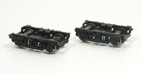 41-BNO-11 Outside Swinghanger 4-Wheel Passenger Car Trucks, Clasp Brakes -- With Insulated RP-25 Metal Wheelsets and Electricl Pickups, 1 Pair