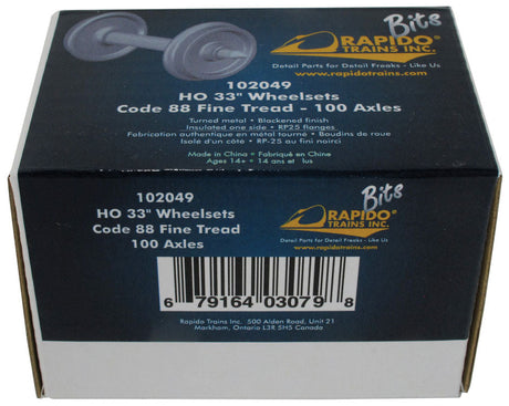RP25 Metal Wheelsets, Code 88 Tread, Insulated One Side, 1.015" Axle Length -- 33" Diameter pkg(100)