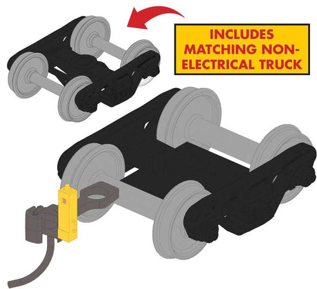 Track-Powered EOT Flasher with Roller Bearing Trucks and 33" Metal Wheels -- Yellow EOT Housing-1