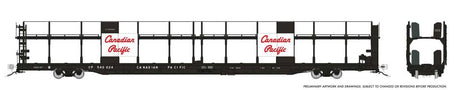 NSC 89' Bi-Level Auto Rack 6-Pack - Ready to Run -- Canadian Pacific (black, white, red, Script Lettering - Large Panel)-1