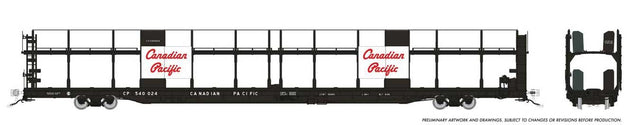 NSC 89' Bi-Level Auto Rack 6-Pack - Ready to Run -- Canadian Pacific (black, white, red, Script Lettering - Large Panel)-1