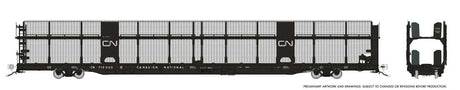 NSC 89' Bi-Level Auto Rack - Ready to Run -- Canadian National (Late with Mesh Sides, black, white, Noodle Logo)-1