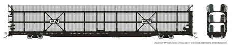 NSC 89' Tri-Level Auto Rack - Ready to Run -- Canadian National (Late with Mesh Sides, black, white, Noodle Logo)-1