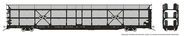 NSC 89' Tri-Level Auto Rack - Ready to Run -- Canadian National (Late with Mesh Sides, black, white, Noodle Logo)-1